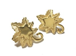 1960s Signed Roget Gold Plated Ivy Leaf Clip Earrings - £12.55 GBP