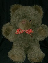16&quot; Vintage Brown Teddy Bear Cuddle Wit Stuffed Animal Plush Toy Big Plaid Bow - £29.50 GBP