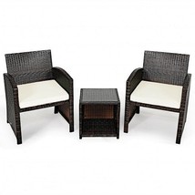 3 Piece PE Rattan Wicker Furniture Set with Cushion Sofa Coffee Table - $154.95