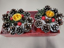 Vintage 90s Set of 2 Christmas Candle Holder Wreaths  Pine Cones Red Berries NOS - £19.77 GBP
