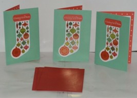 Hallmark XZH 593 4 Stocking Red Green Ornaments Christmas Card Package 3 - £9.71 GBP
