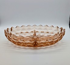 Pink Vintage Glass Fostoria American Cubed  Divided Serving Bowl Relish Dish - £11.59 GBP