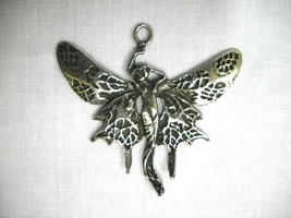 Butterfly Winged Fairy With Flowing Gown Usa Pewter Pendant Adj Cord Necklace - £8.05 GBP