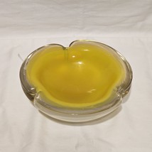 Mid-Century Modern Hand Blown Murano Chartreuse and Opalescent Glass Bowl - £296.14 GBP