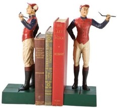 Bookends Bookend EQUESTRIAN Lodge Jockey Boy Dressed to Ride Dark Green Cream - £276.04 GBP