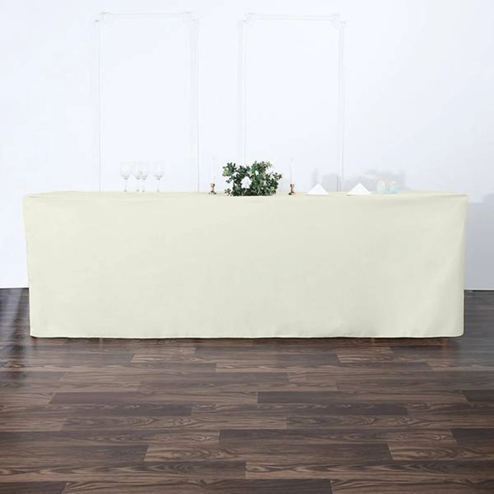 Ivory - 8FT Fitted Polyester Rectangular Table Cover for Wedding Party - £32.93 GBP