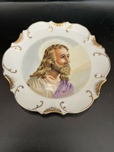 VINTAGE 8 1/4&quot; PLATE 18k gold trim WALL HANGING IMAGE OF JESUS MADE IN J... - $13.74