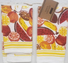 Set Of 2 Same Printed Cotton Terry Towels(15&quot;x25&quot;) Orange,Red &amp; Yellow Fruits,Kq - £8.69 GBP