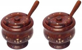 Bol de service en bois de sheesham 2 avec 2 cuillères en bois avec... - $19.49