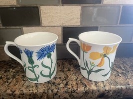 Queen’s Field Flowers Thistle Bone China Coffee Tea Mugs Rosina Set Of 2 - £30.67 GBP