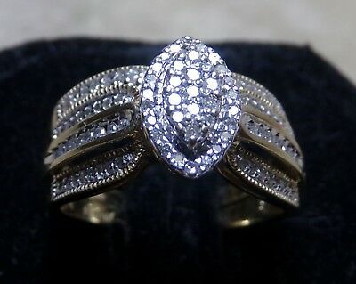10k Gold 101 Diamond Engagement Ring Sz 6.75 Women Matching Bridal Band Gorgeous - £480.76 GBP