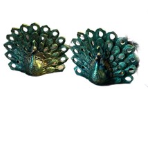 Beautiful Green and Gold Peacock Candle Holder for Candle up to 3&quot; wide Set of 2 - £20.32 GBP