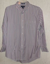 Excellent Mens Lands&#39; End &quot;Pinpoint Oxford&quot; Rainbow Stripe Shirt 17 1/2 - 33 - £20.14 GBP