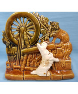 USA McCoy Pottery Planter Vase Terrier Dog &amp; Cat Spinning Wheel Green Brown - £23.49 GBP