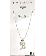 &#39;B&#39; Initial Pendant Necklace Stud Earrings Karisma Clear Rhinestone Jewe... - $4.95