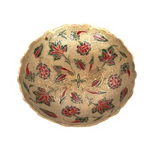 Vintage brass and multi colored enamel floral pattern footed small bowl - $24.99