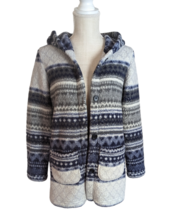 WRANGLER Sherpa Fleece Blue Geometric Southwestern Barn Coat Jacket w/ H... - £19.38 GBP