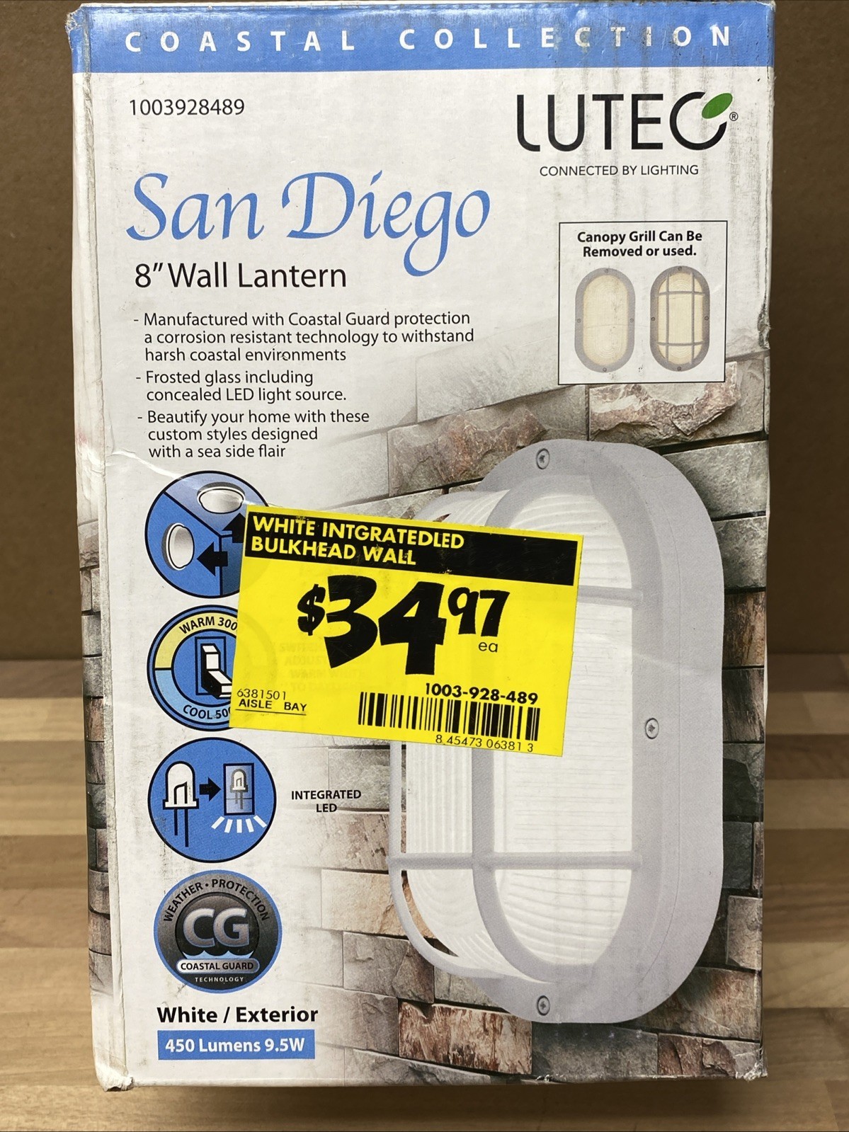 Coastal San Diego White Outdoor Integrated LED Bulkhead Wall Lantern - $11.25
