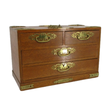 Vintage Japanese Tansu Chest 4 Drawer Jewelry Box Ornate Brass Details a... - $257.38