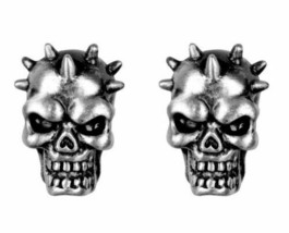 Grinning Spiked Grey Metallic Skull Skulls Stud Earrings Lead Free Pewte... - £9.58 GBP