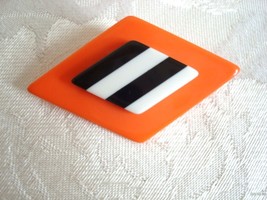  Plastic Diamond Shaped Pin ~ Brooch ~ Orange ~ Black &amp; Whit - $6.00