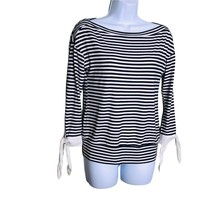 MAETTE Womens Size XS Black White Striped Top Ivory Cream Tie Cuff - £9.49 GBP