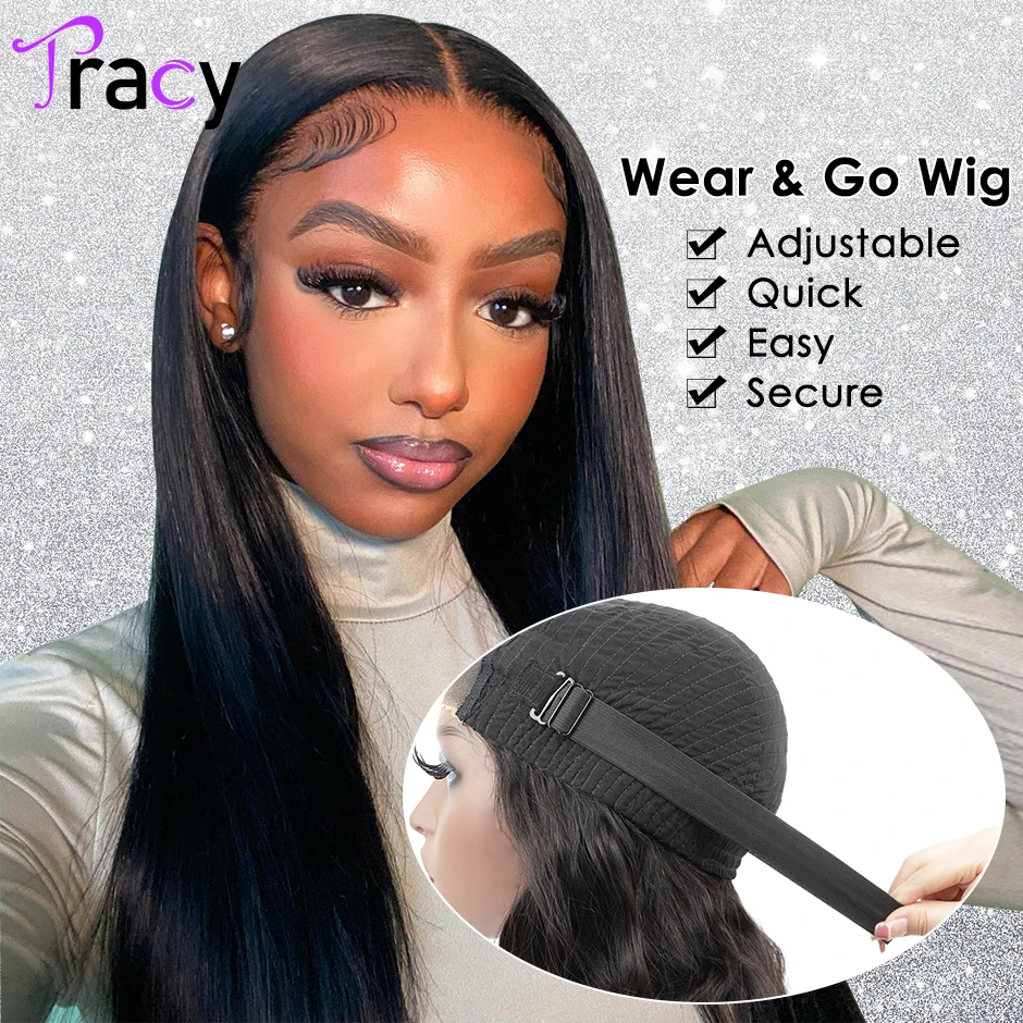 Tracy Hair Wear and Go Glueless Straight Wigs Pre Cut Pre Bleached Knots Rea - £82.48 GBP+