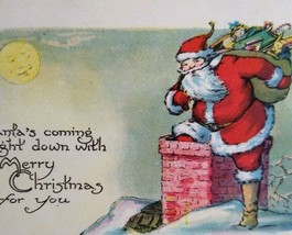 Santa Claus Christmas Postcard Chimney Moon Face Metropolitan News Unused 1105 - £13.78 GBP