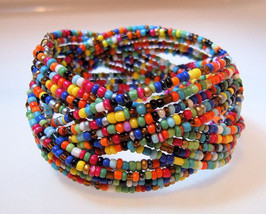 Bracelet Bangle Braided Multi Color Beads Beaded Cuff - $6.99