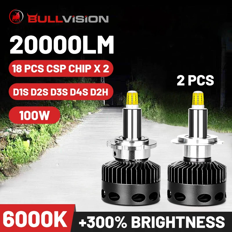 Bullvision 20000LM D2S D1S Xenon Lamp D4S H7 H1 Led 360 Headlight D3S 6000K - £54.70 GBP