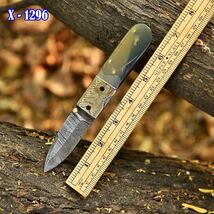 Damascus Folding Dagger Blade Pocket Knife Skinning Tactical Camel Bone ... - $31.67