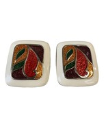 Vintage Cloisonne Earth Tones Gold Tone Clip Earrings - £7.65 GBP