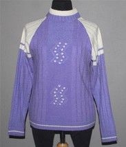 VTG NINO Periwinkle Lavender Ivory Yarn Embroidered Mock Neck Sweater Wm... - £23.17 GBP