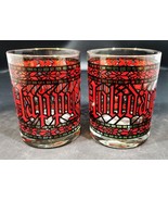 VTG Set of 2 Happy Holidays Cera Houze Stained Glass Tumblers. MCM Barware. - £19.30 GBP