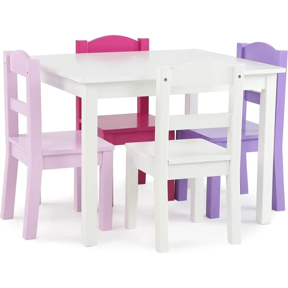 Kids Wood Table &amp; 4 Chair Set Primary White/Purple/Pink Room Desks Child... - $145.08