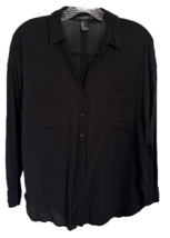 Forever 21 Women&#39;s Button Down Shirt Soft Rayon Long Sleeve Size S Black - £7.73 GBP