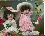 Vtg Postcard 1907 Victorian Valentines Card - Embbossed Children w Flowers  - £5.51 GBP