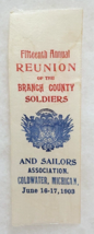 Civil War Soldiers &amp; Sailors Assoc. Branch County Coldwater Michigan Ribbon 1903 - £75.26 GBP