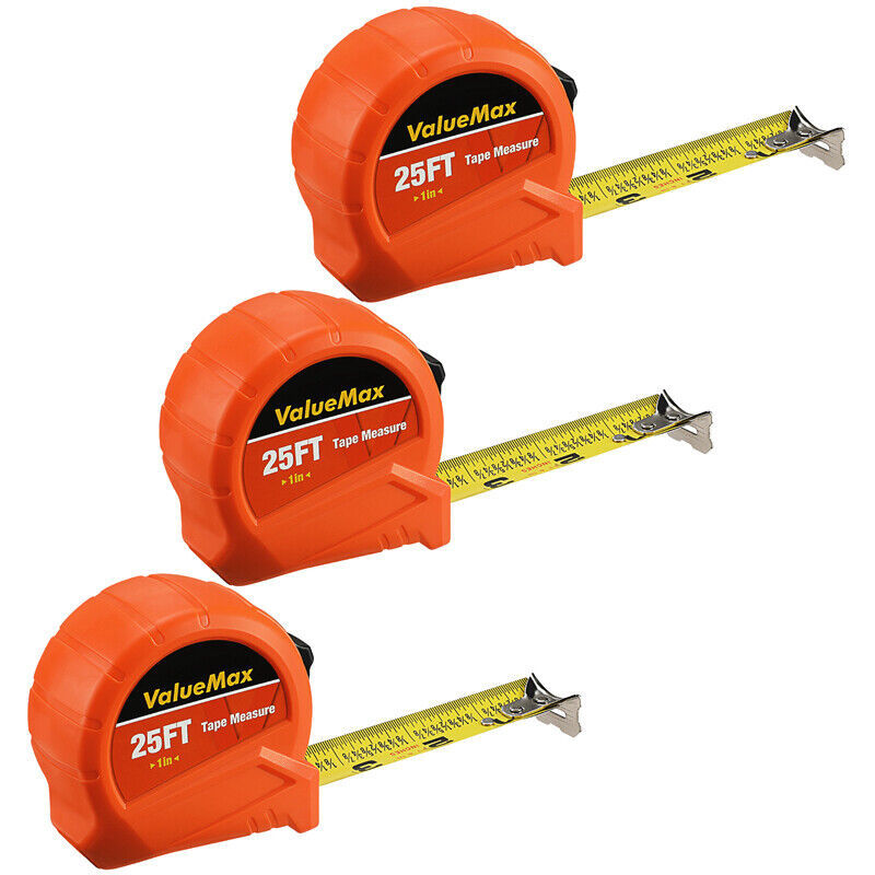 Primary image for ValueMax Tape Measure 25FT 3PC Retractable Easy Read Measuring Tape Fraction 1/8