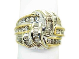 Estate 1.00ct tw Natural Diamond Weave Cocktail Ring 14k Two-Tone Gold Size 7 - £678.65 GBP