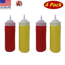 4 Pack of Ketchup &amp; Mustard Plastic Squeeze Bottle Set Dispenser Red Yellow 12oz - £7.92 GBP