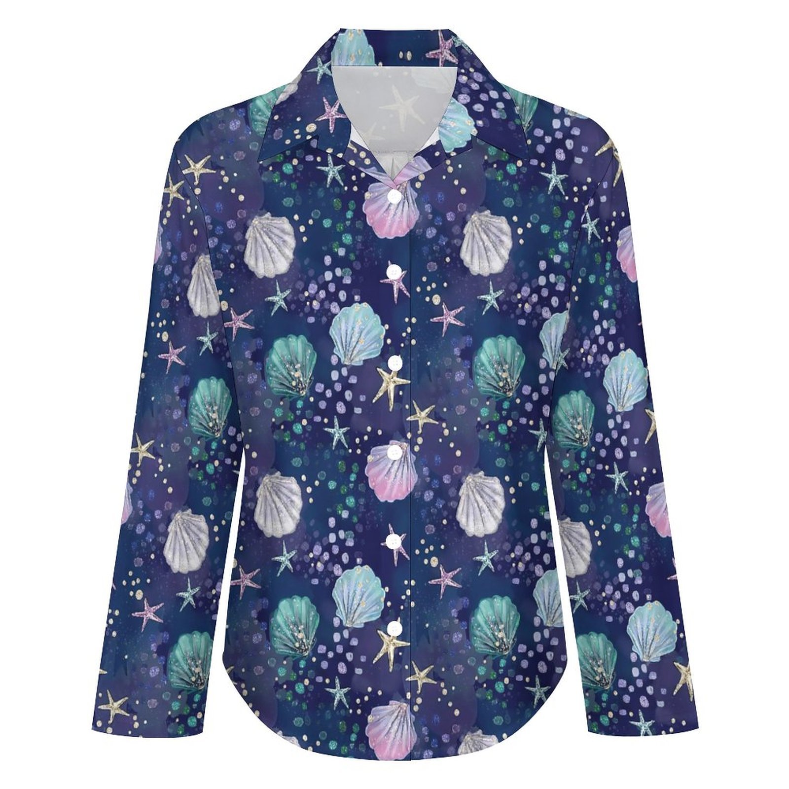 Mondxflaur Ocean Seashell Women Long Sleeve Shirt Summer Elegant Fashionable