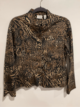 Leopard Print Blazer-CHICOS Size 1 Tan/Black Cheetah/Zebra L/S Stretch Womens - £20.25 GBP
