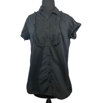 Style &amp; Co. Womens Size 12 Short Sleeve Button Up Top w/ Ruffle Panel - £11.07 GBP