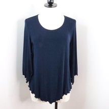 Citiknits Women&#39;s M Navy Blue Slinky Acetate Travelers Knit Blouse Top - £18.85 GBP
