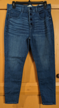 NWT Loft Skinny Stretch Jeans Button Fly Mid Rise Blue Dark Wash Petite ... - £18.21 GBP
