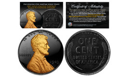 1943 Genuine Black Ruthenium &amp; 24K Golden Abraham Lincoln Steel War Wheat Penny - £8.79 GBP