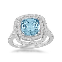 Square Blue Topaz with Double White Topaz Border 3.32cttw Ring - £133.53 GBP