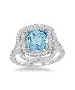Square Blue Topaz with Double White Topaz Border 3.32cttw Ring - $3,092.82 MXN