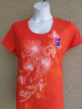 NWT Just My Size 1X Graphic Scoop Neck Tee Shirt  Orange with Glitzy flowers  - £4.49 GBP